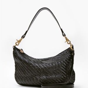 Clare V. Moyen Messenger Black Zigzag Leather Shoulder Bag
